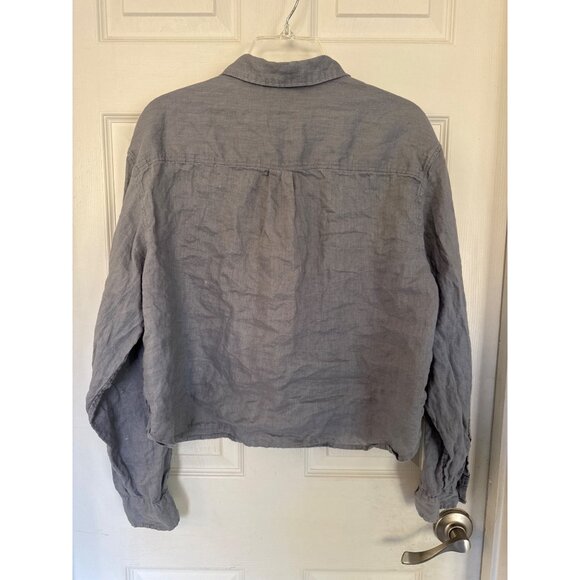 Gap Linen Cropped Piolet Grey Button Down Women's Shirt Medium Tall - Picture 3 of 6